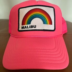 Aviator Nation Hot Pink Trucker Hat with Malibu Rainbow